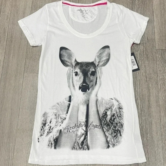Rockstars & Angels Bambi T-Shirt Angels Cut Weiss Damen S M L - Picture 2 of 4